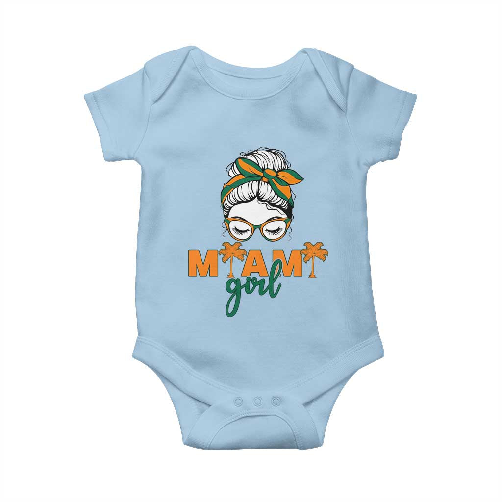 Miami Girl Messy Bun Bandana Baby Onesie South Florida Pride Palm Trees TS02 Light Blue Print Your Wear