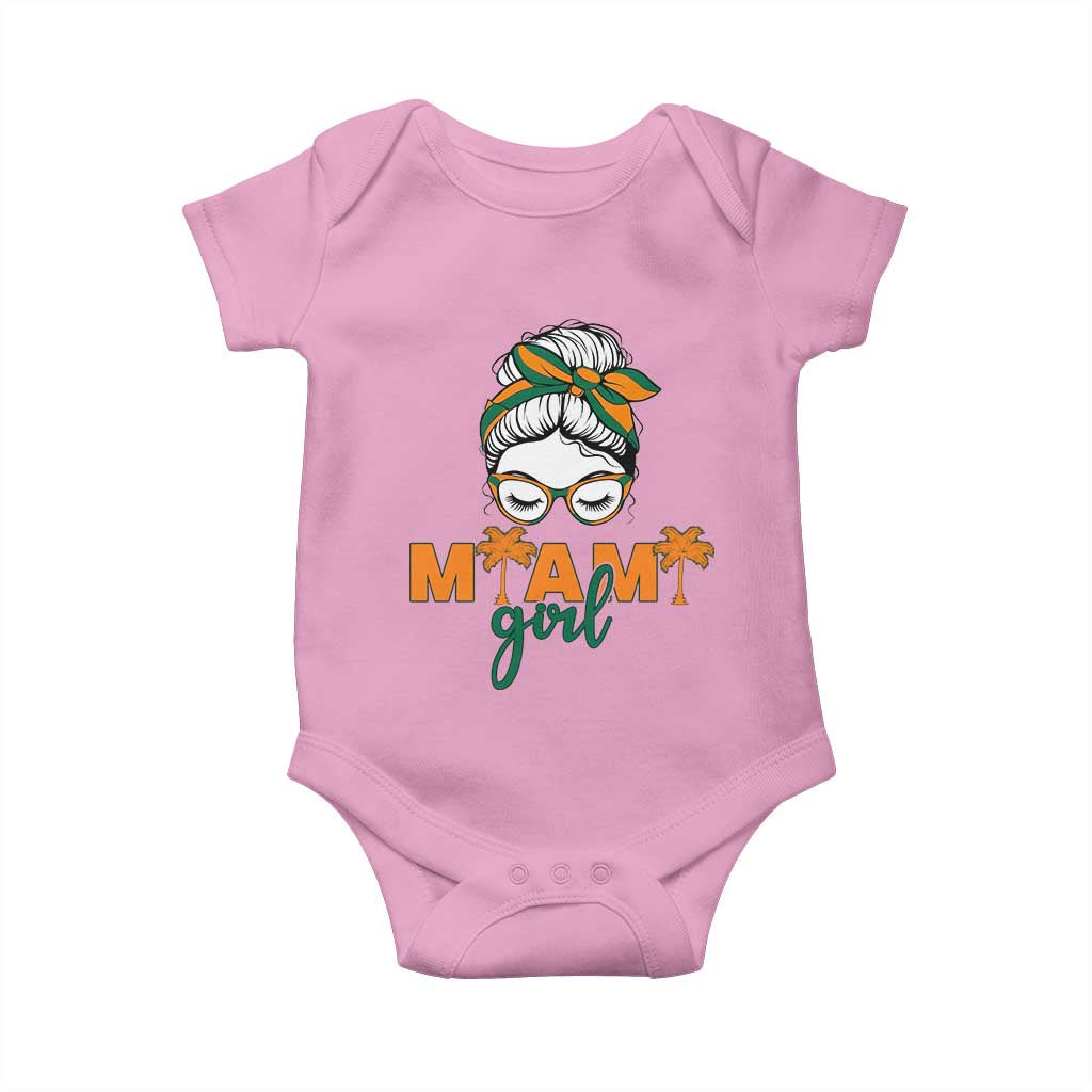 Miami Girl Messy Bun Bandana Baby Onesie South Florida Pride Palm Trees TS02 Light Pink Print Your Wear