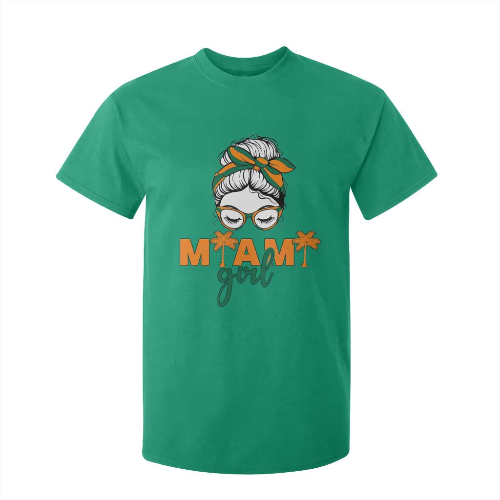 Miami Girl Messy Bun Bandana T Shirt For Kid South Florida Pride Palm Trees TS02 Irish Green Print Your Wear