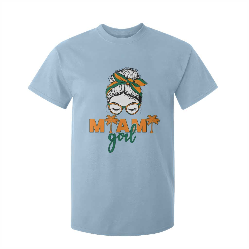 Miami Girl Messy Bun Bandana T Shirt For Kid South Florida Pride Palm Trees TS02 Light Blue Print Your Wear