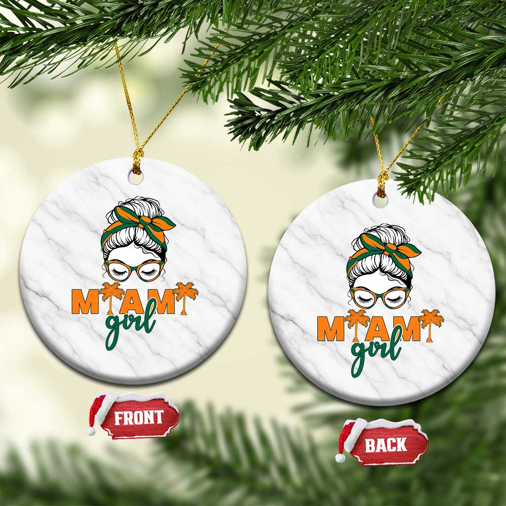Miami Girl Messy Bun Bandana Ceramic Ornament South Florida Pride Palm Trees TS02 1pc White Marble Print Your Wear