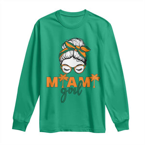 Miami Girl Messy Bun Bandana Long Sleeve Shirt South Florida Pride Palm Trees TS02 Irish Green Print Your Wear