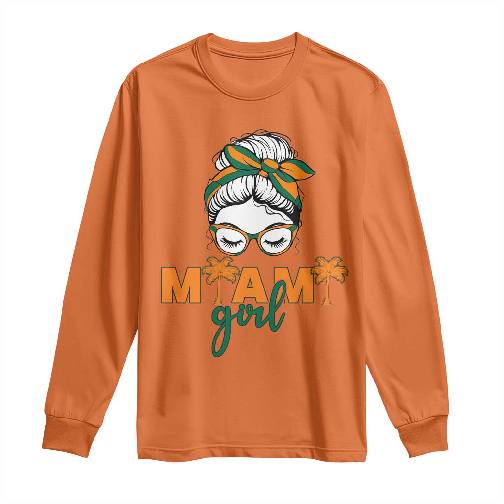Miami Girl Messy Bun Bandana Long Sleeve Shirt South Florida Pride Palm Trees TS02 Orange Print Your Wear
