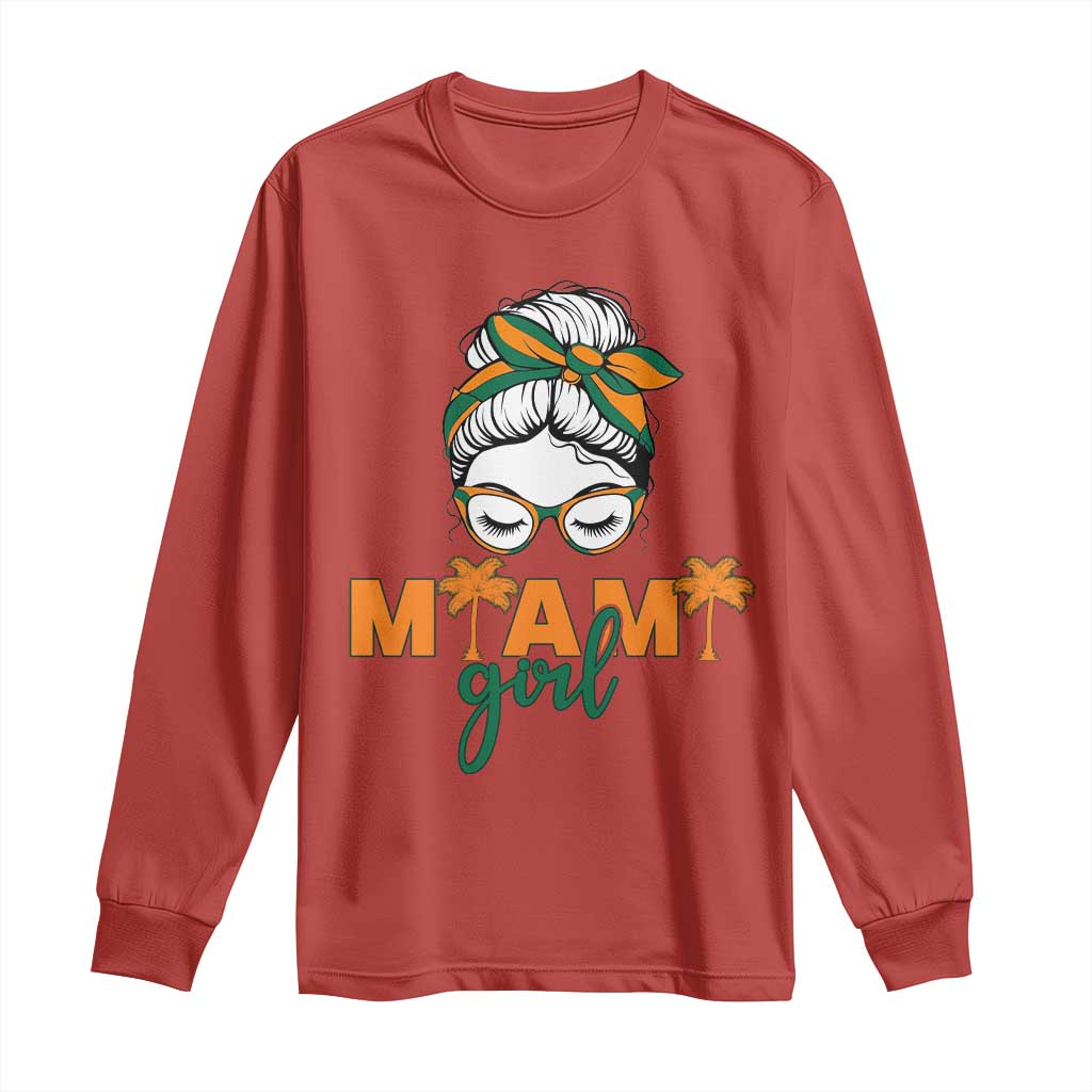 Miami Girl Messy Bun Bandana Long Sleeve Shirt South Florida Pride Palm Trees TS02 Red Print Your Wear