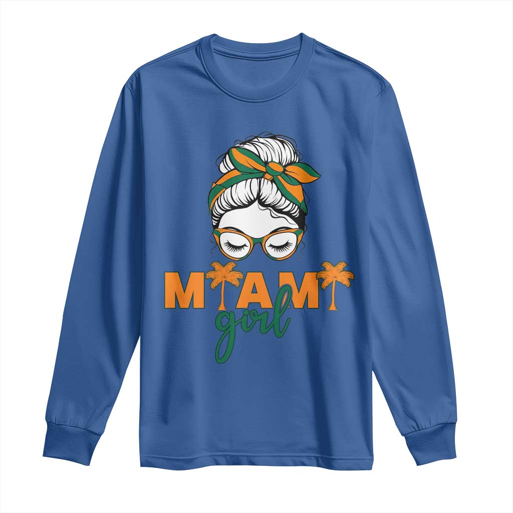 Miami Girl Messy Bun Bandana Long Sleeve Shirt South Florida Pride Palm Trees TS02 Royal Blue Print Your Wear