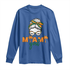 Miami Girl Messy Bun Bandana Long Sleeve Shirt South Florida Pride Palm Trees TS02 Royal Blue Print Your Wear