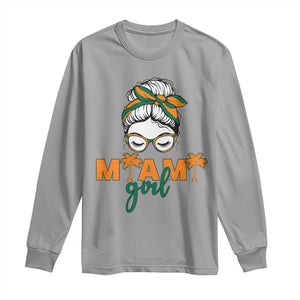 Miami Girl Messy Bun Bandana Long Sleeve Shirt South Florida Pride Palm Trees TS02 Sport Gray Print Your Wear