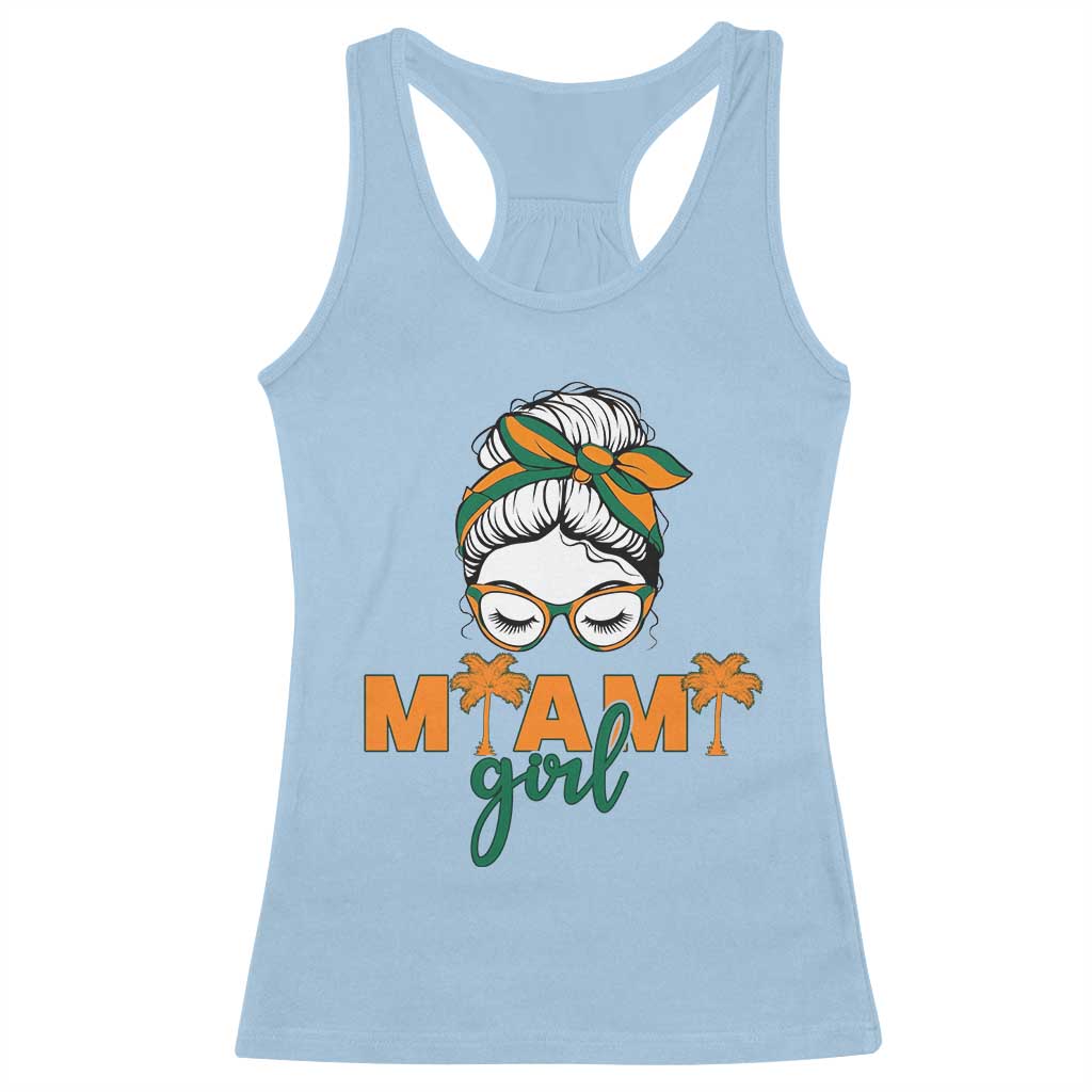 Miami Girl Messy Bun Bandana Racerback Tank Top South Florida Pride Palm Trees TS02 Light Blue Print Your Wear