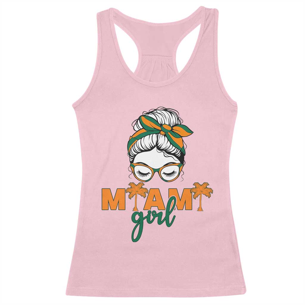 Miami Girl Messy Bun Bandana Racerback Tank Top South Florida Pride Palm Trees TS02 Light Pink Print Your Wear