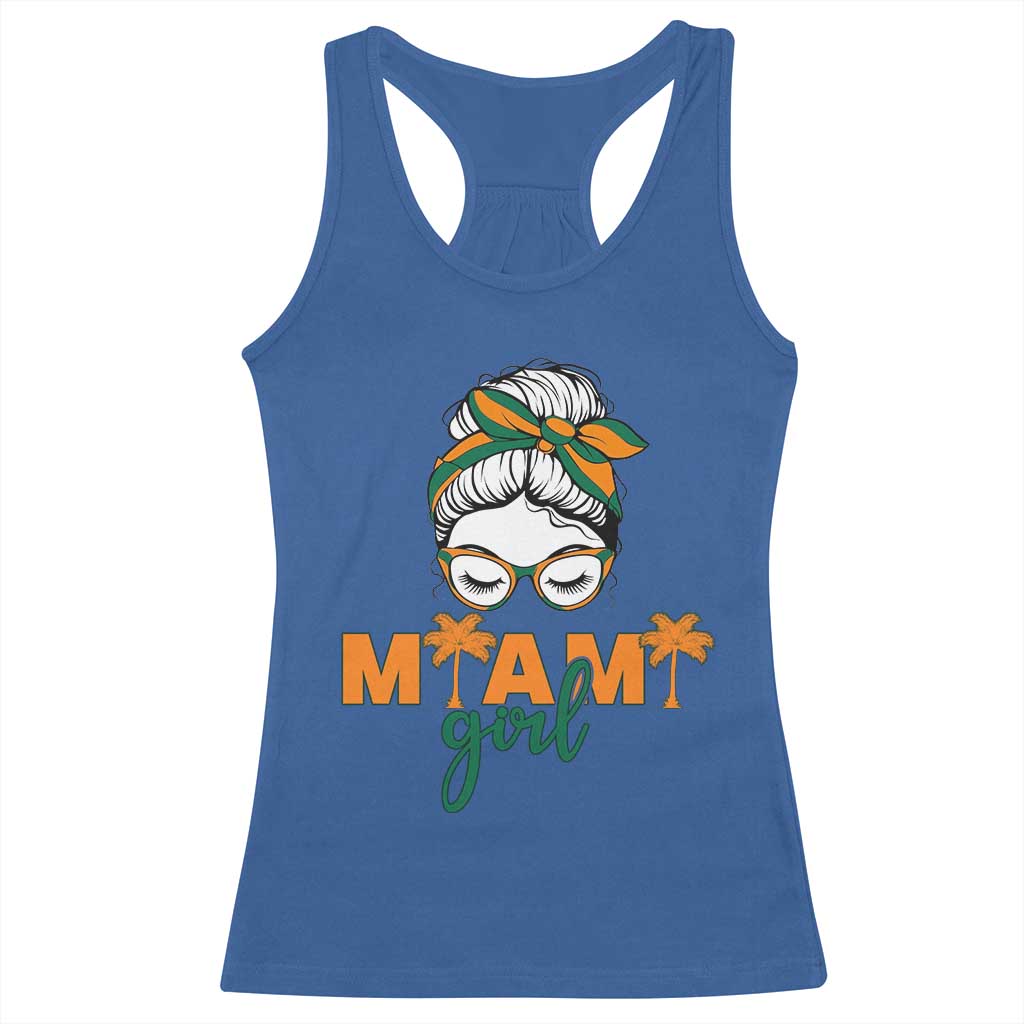 Miami Girl Messy Bun Bandana Racerback Tank Top South Florida Pride Palm Trees TS02 Royal Blue Print Your Wear