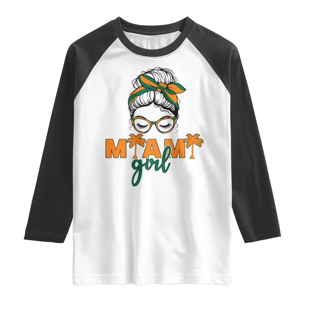 Miami Girl Messy Bun Bandana Raglan Shirt South Florida Pride Palm Trees TS02 White Black Print Your Wear