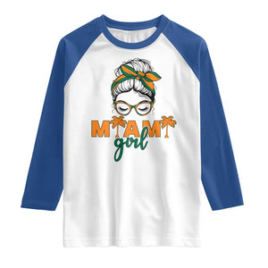 Miami Girl Messy Bun Bandana Raglan Shirt South Florida Pride Palm Trees TS02 White Royal Print Your Wear