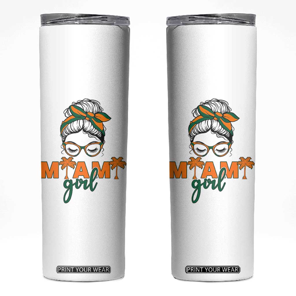 Miami Girl Messy Bun Bandana Skinny Tumbler South Florida Pride Palm Trees TS02 White Print Your Wear