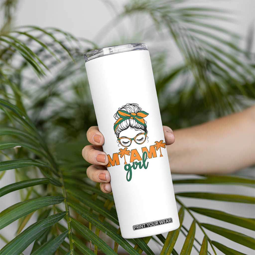 Miami Girl Messy Bun Bandana Skinny Tumbler South Florida Pride Palm Trees TS02 Print Your Wear