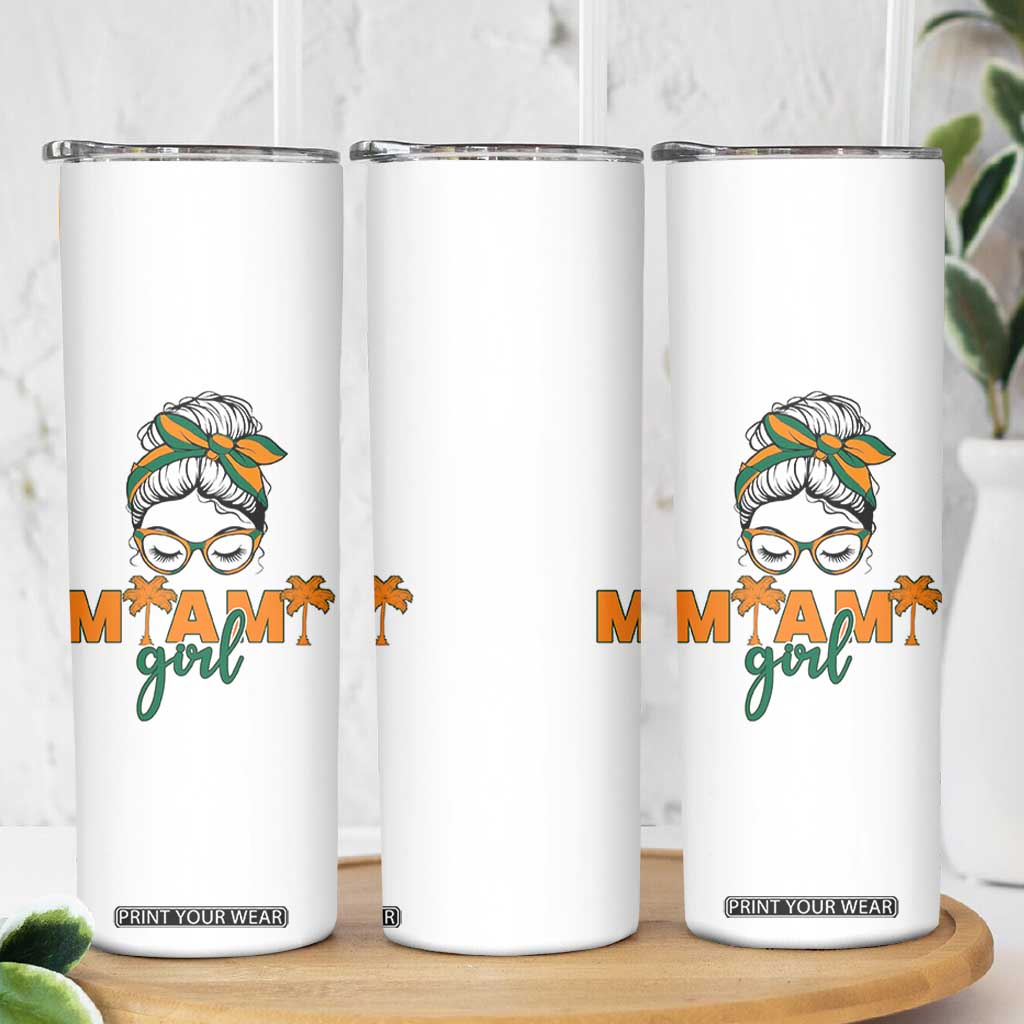 Miami Girl Messy Bun Bandana Skinny Tumbler South Florida Pride Palm Trees TS02 Print Your Wear