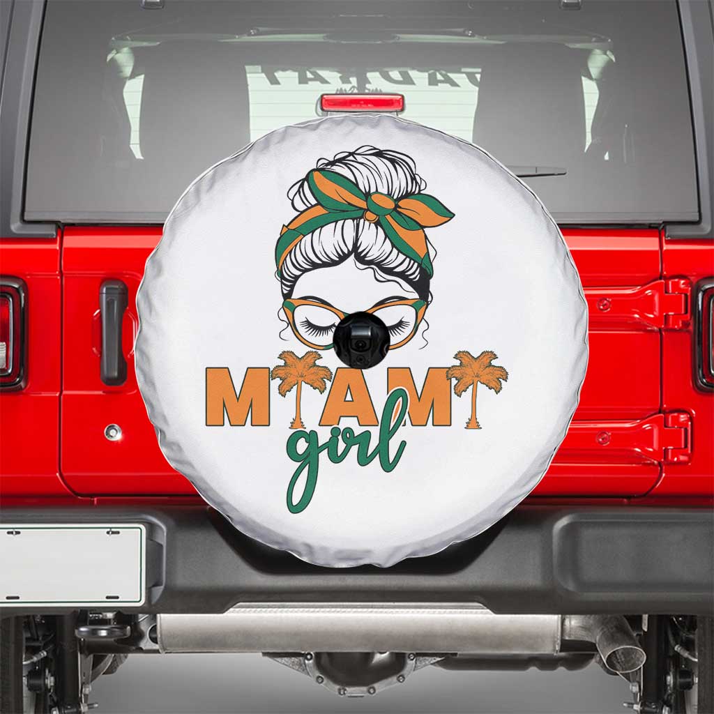 Miami Girl Messy Bun Bandana Spare Tire Cover South Florida Pride Palm Trees TS02 White Print Your Wear