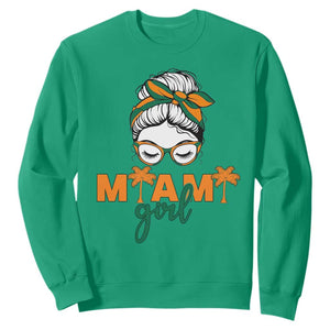 Miami Girl Messy Bun Bandana Sweatshirt South Florida Pride Palm Trees TS02 Irish Green Print Your Wear