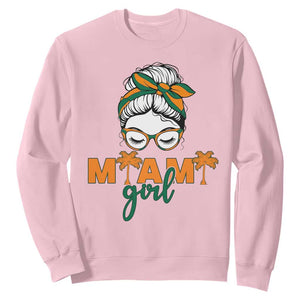 Miami Girl Messy Bun Bandana Sweatshirt South Florida Pride Palm Trees TS02 Light Pink Print Your Wear