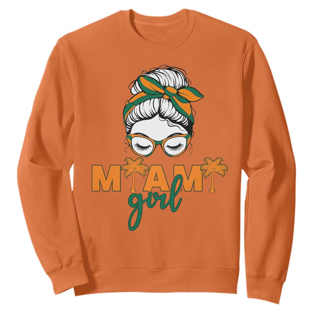 Miami Girl Messy Bun Bandana Sweatshirt South Florida Pride Palm Trees TS02 Orange Print Your Wear