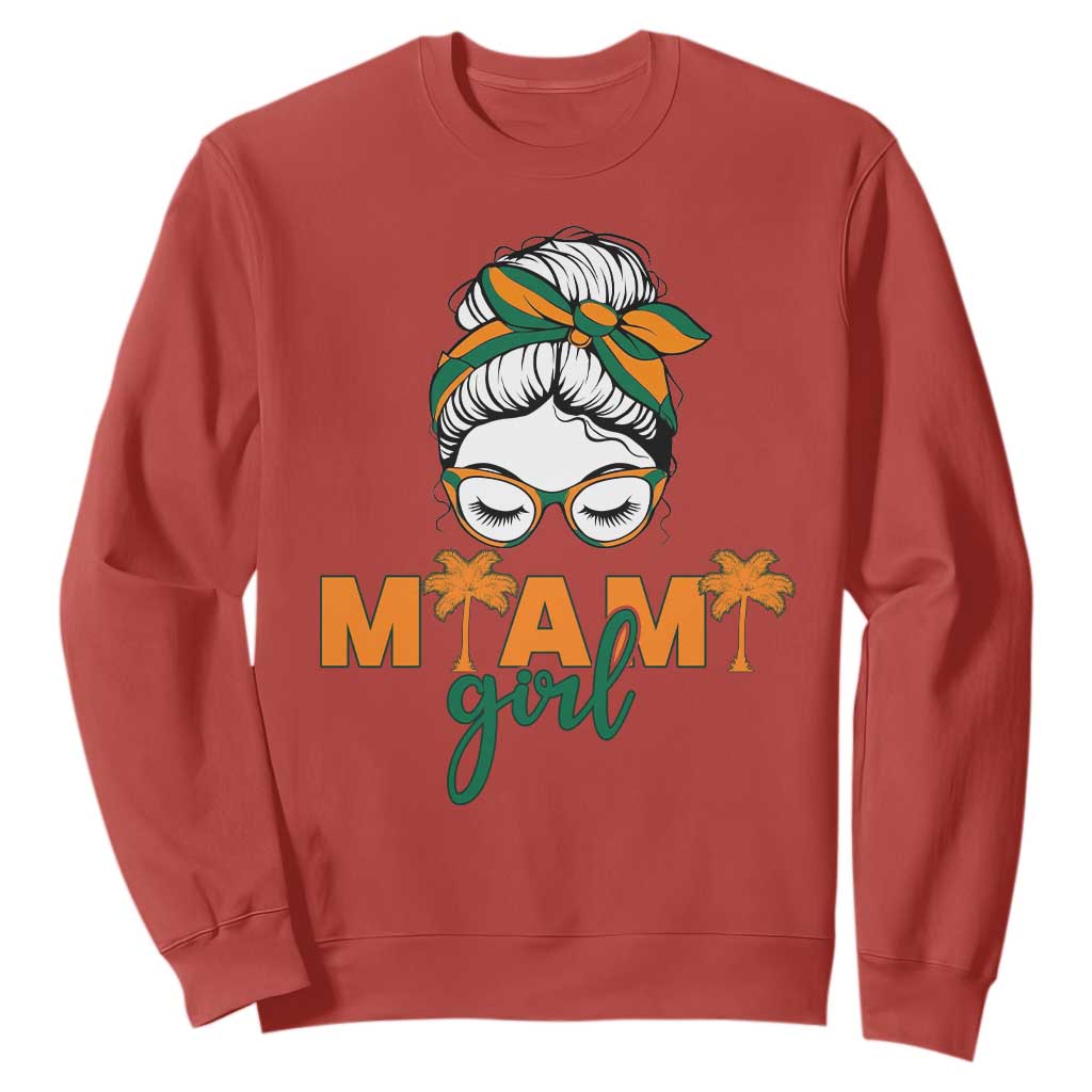 Miami Girl Messy Bun Bandana Sweatshirt South Florida Pride Palm Trees TS02 Red Print Your Wear