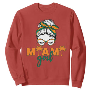 Miami Girl Messy Bun Bandana Sweatshirt South Florida Pride Palm Trees TS02 Red Print Your Wear