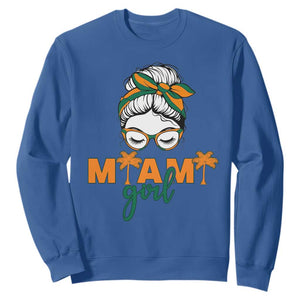 Miami Girl Messy Bun Bandana Sweatshirt South Florida Pride Palm Trees TS02 Royal Blue Print Your Wear