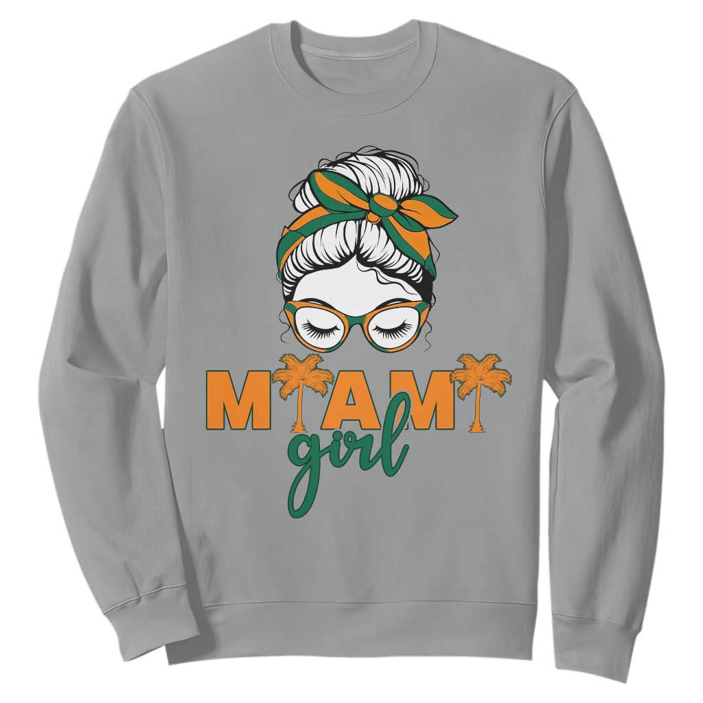Miami Girl Messy Bun Bandana Sweatshirt South Florida Pride Palm Trees TS02 Sport Gray Print Your Wear