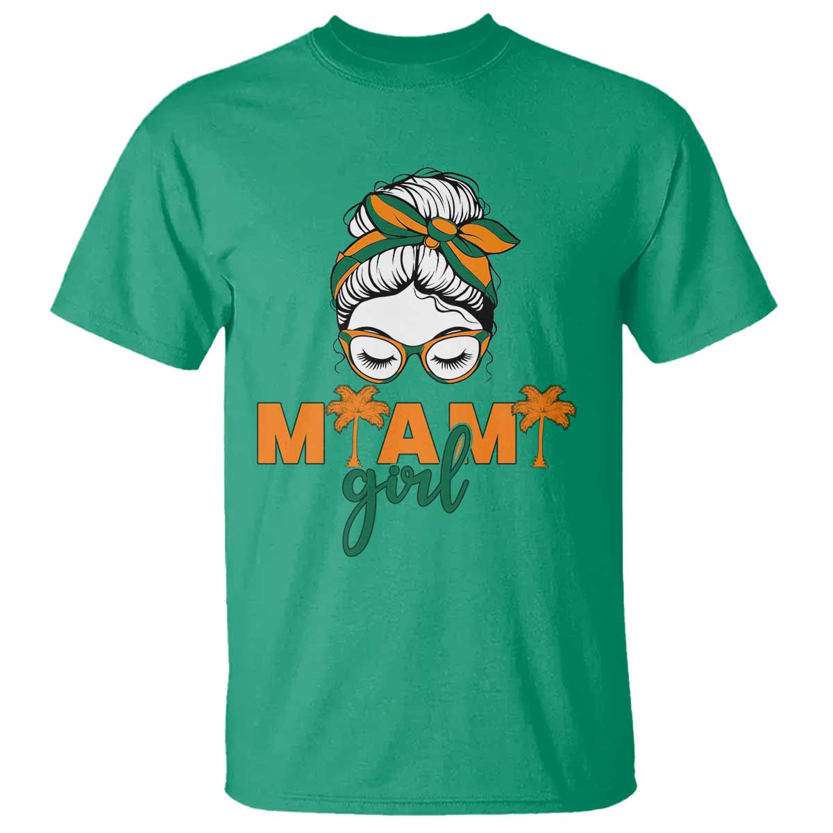Miami Girl Messy Bun Bandana T Shirt South Florida Pride Palm Trees TS02 Irish Green Print Your Wear