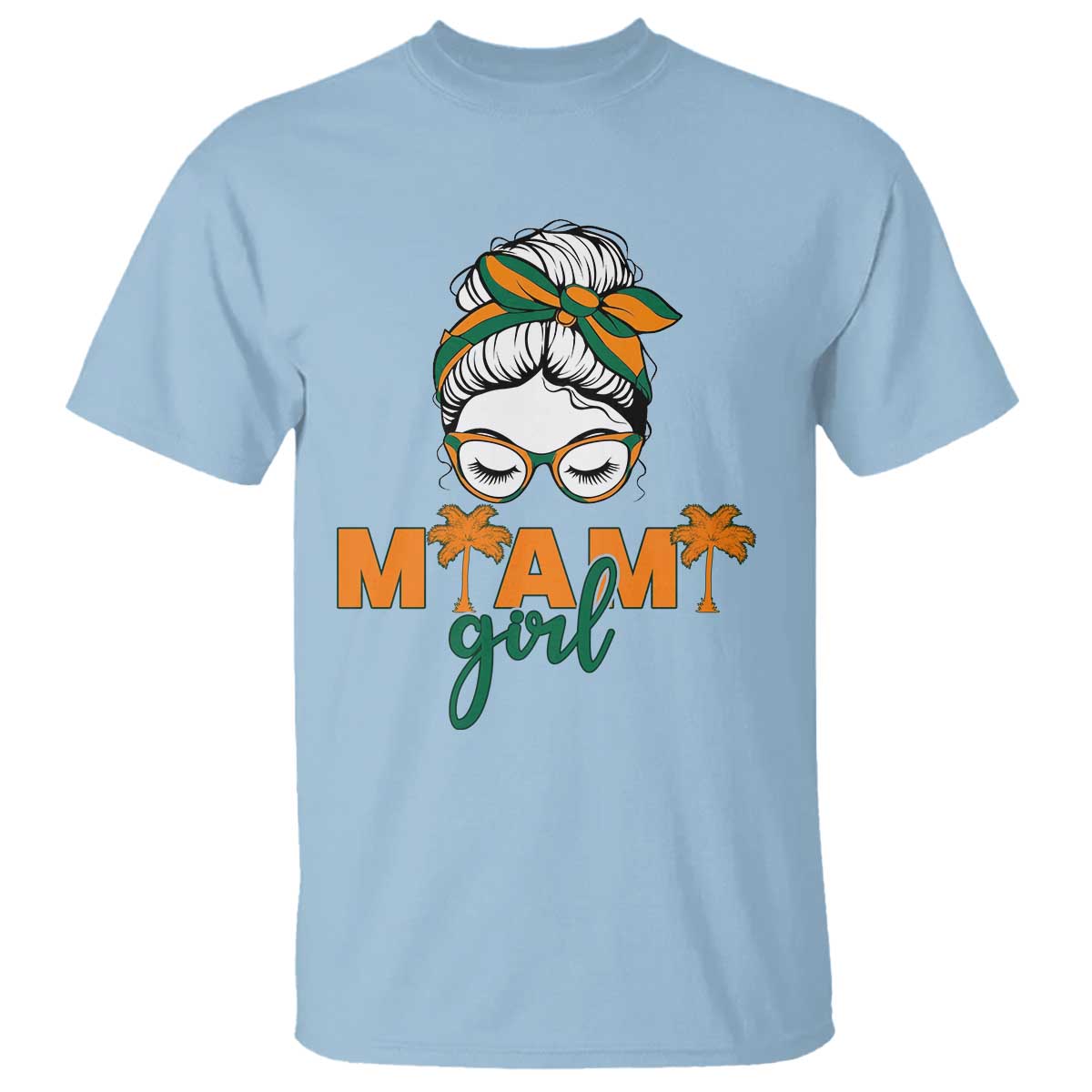 Miami Girl Messy Bun Bandana T Shirt South Florida Pride Palm Trees TS02 Light Blue Print Your Wear