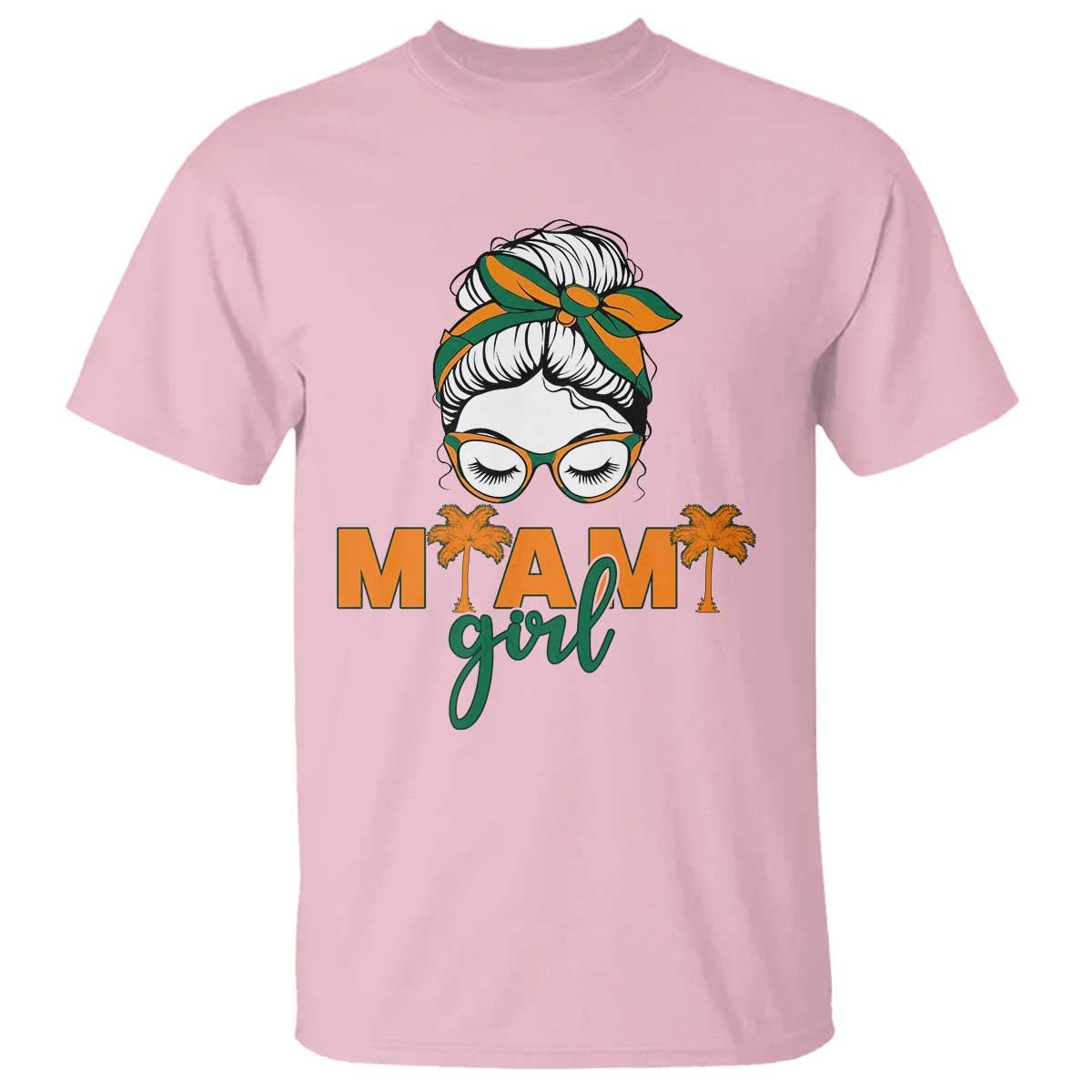 Miami Girl Messy Bun Bandana T Shirt South Florida Pride Palm Trees TS02 Light Pink Print Your Wear