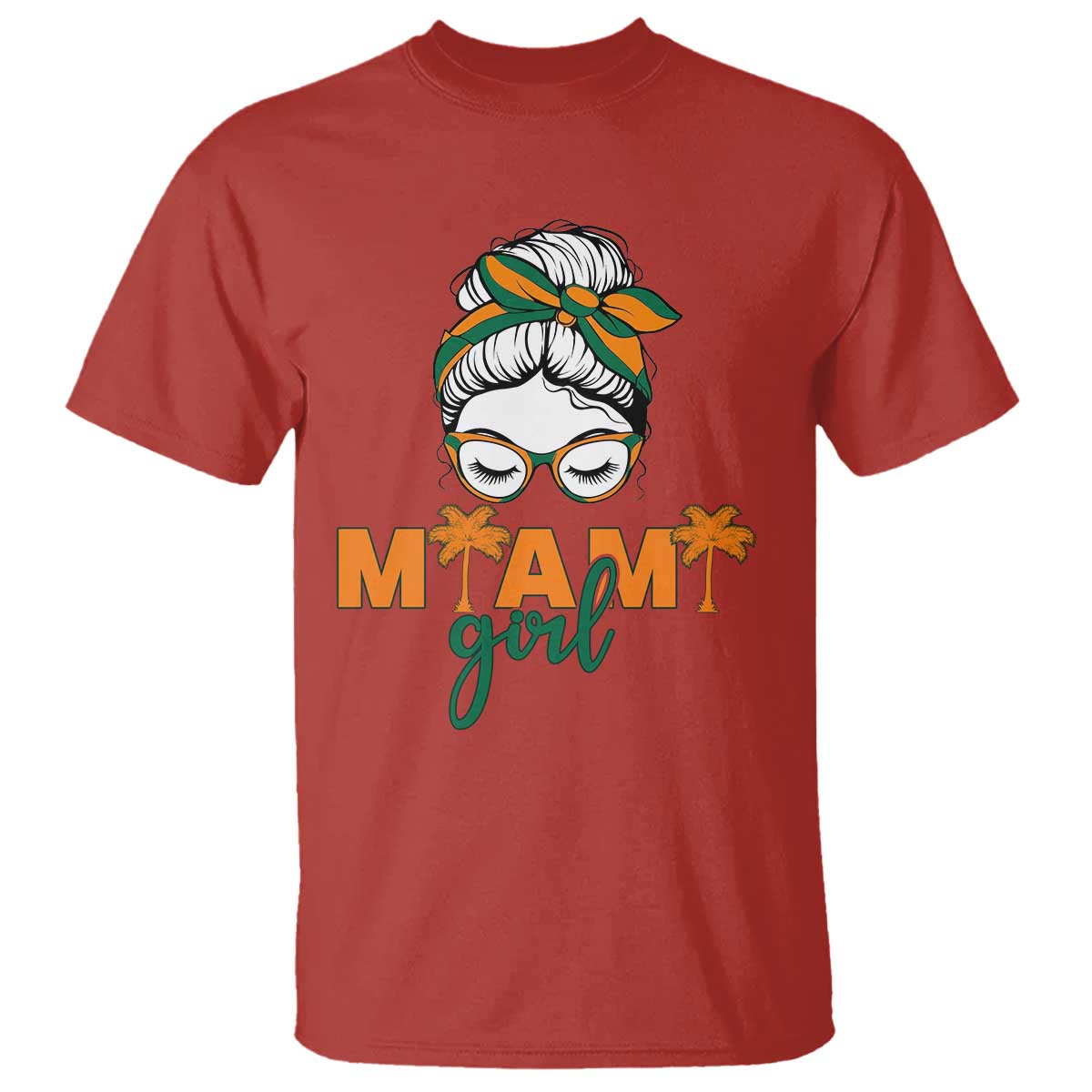 Miami Girl Messy Bun Bandana T Shirt South Florida Pride Palm Trees TS02 Red Print Your Wear