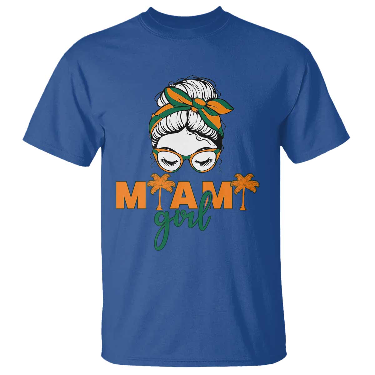 Miami Girl Messy Bun Bandana T Shirt South Florida Pride Palm Trees TS02 Royal Blue Print Your Wear