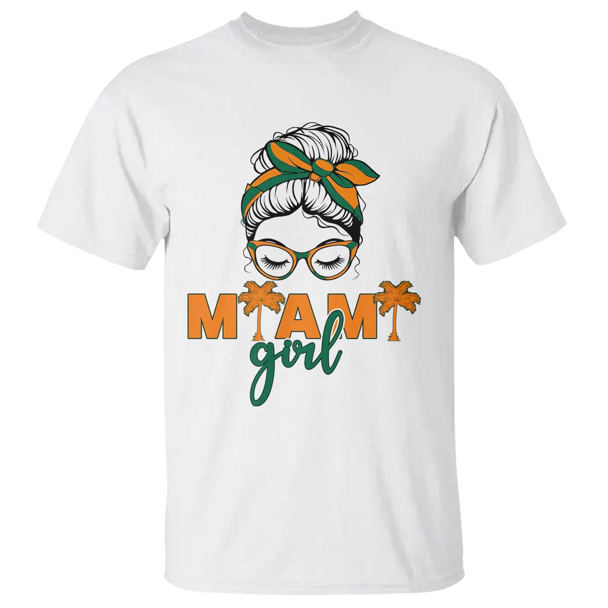 Miami Girl Messy Bun Bandana T Shirt South Florida Pride Palm Trees TS02 White Print Your Wear