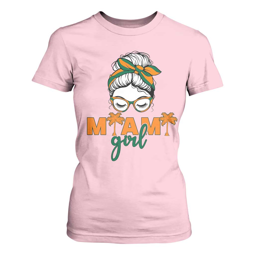Miami Girl Messy Bun Bandana T Shirt For Women South Florida Pride Palm Trees TS02 Light Pink Print Your Wear