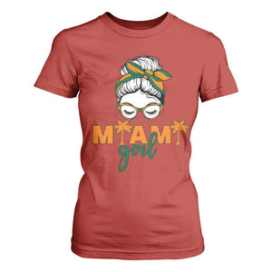Miami Girl Messy Bun Bandana T Shirt For Women South Florida Pride Palm Trees TS02 Red Print Your Wear