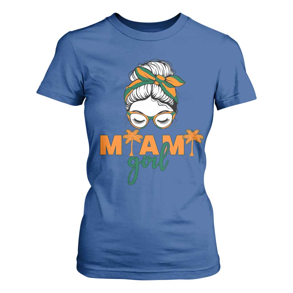 Miami Girl Messy Bun Bandana T Shirt For Women South Florida Pride Palm Trees TS02 Royal Blue Print Your Wear