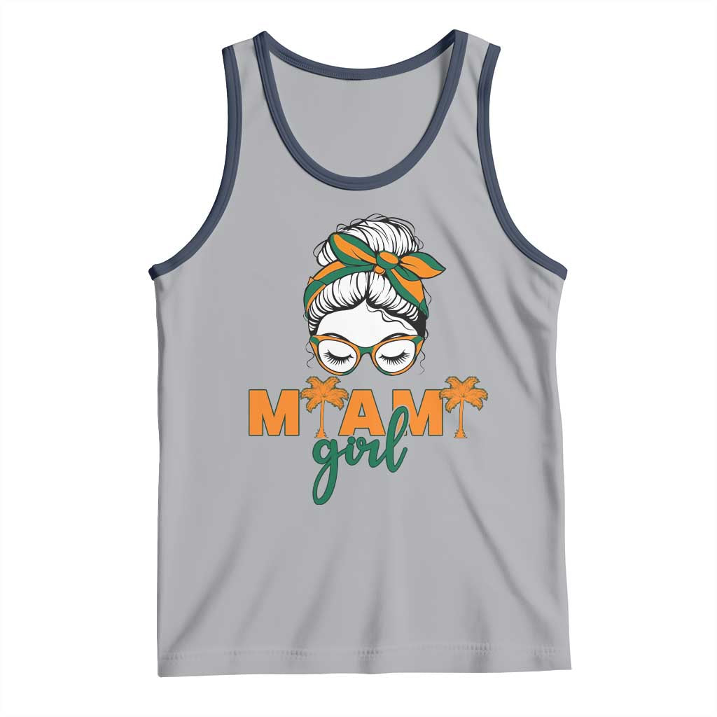 Miami Girl Messy Bun Bandana Tank Top South Florida Pride Palm Trees TS02 Athletic Heather Navy Print Your Wear