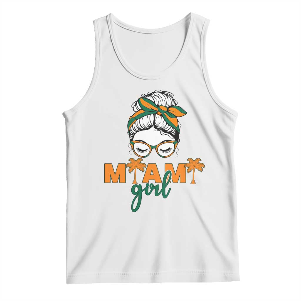 Miami Girl Messy Bun Bandana Tank Top South Florida Pride Palm Trees TS02 White Print Your Wear