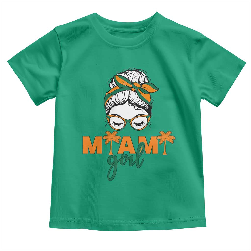 Miami Girl Messy Bun Bandana Toddler T Shirt South Florida Pride Palm Trees TS02 Irish Green Print Your Wear