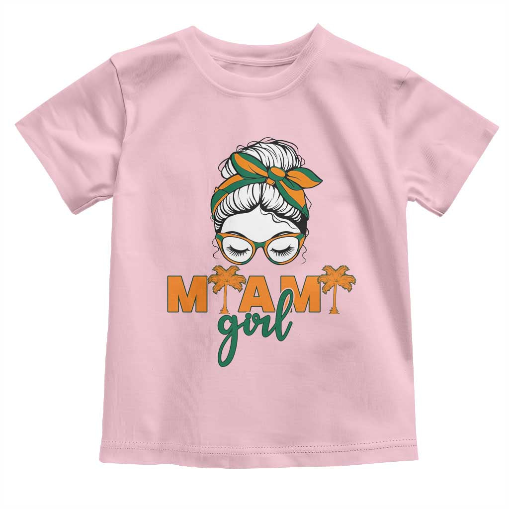 Miami Girl Messy Bun Bandana Toddler T Shirt South Florida Pride Palm Trees TS02 Light Pink Print Your Wear