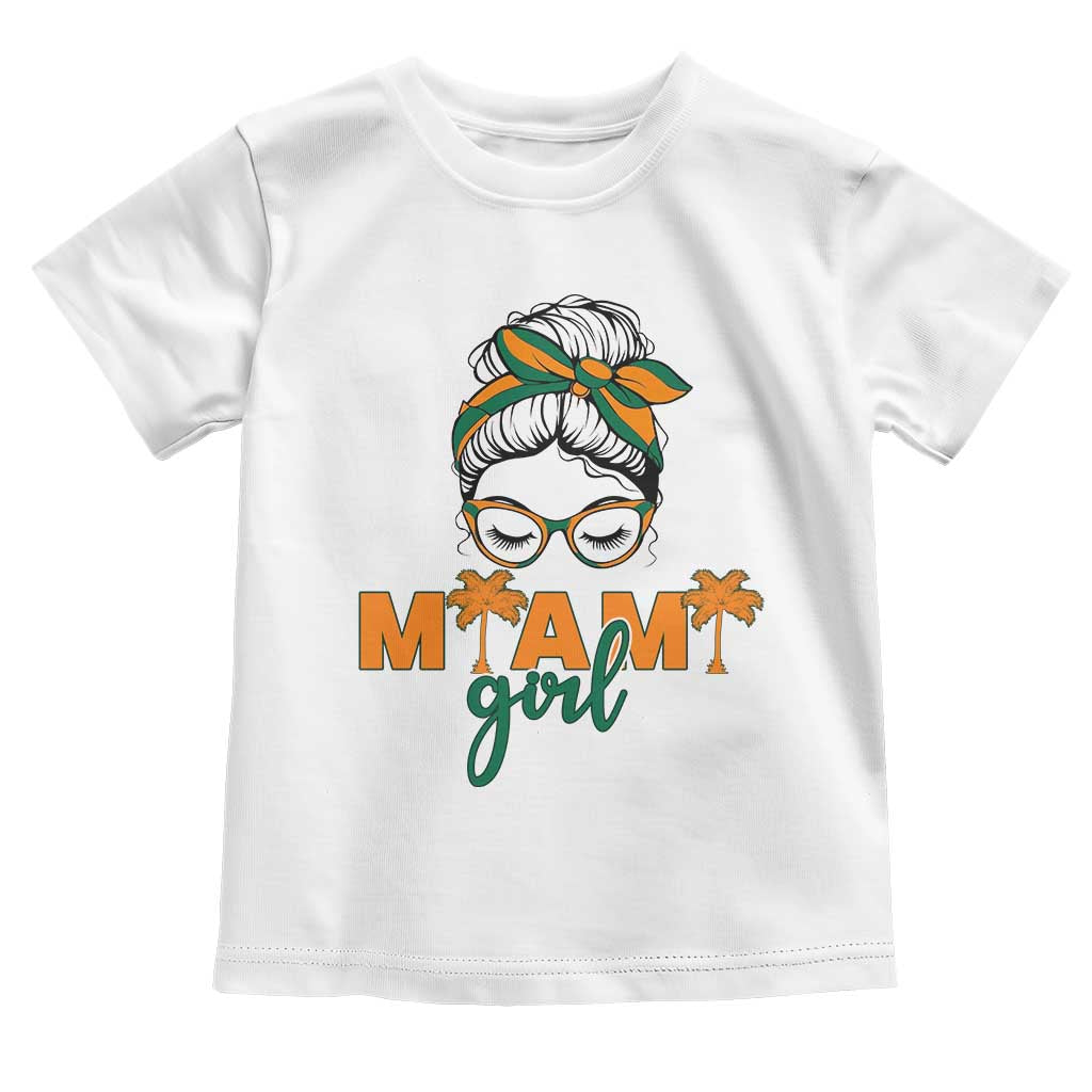 Miami Girl Messy Bun Bandana Toddler T Shirt South Florida Pride Palm Trees TS02 White Print Your Wear