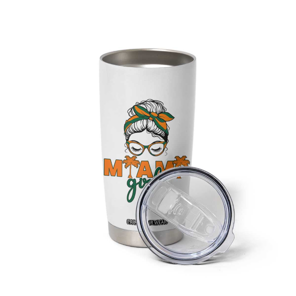 Miami Girl Messy Bun Bandana Tumbler Cup South Florida Pride Palm Trees TS02 Print Your Wear
