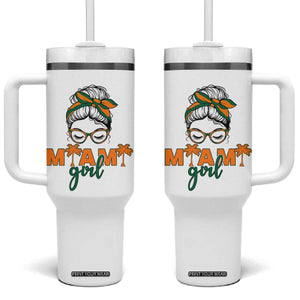 Miami Girl Messy Bun Bandana Tumbler With Handle South Florida Pride Palm Trees TS02 One Size: 40 oz White Print Your Wear