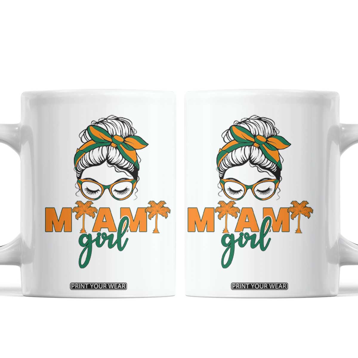 Miami Girl Messy Bun Bandana Coffee Mug South Florida Pride Palm Trees TS02 White Print Your Wear