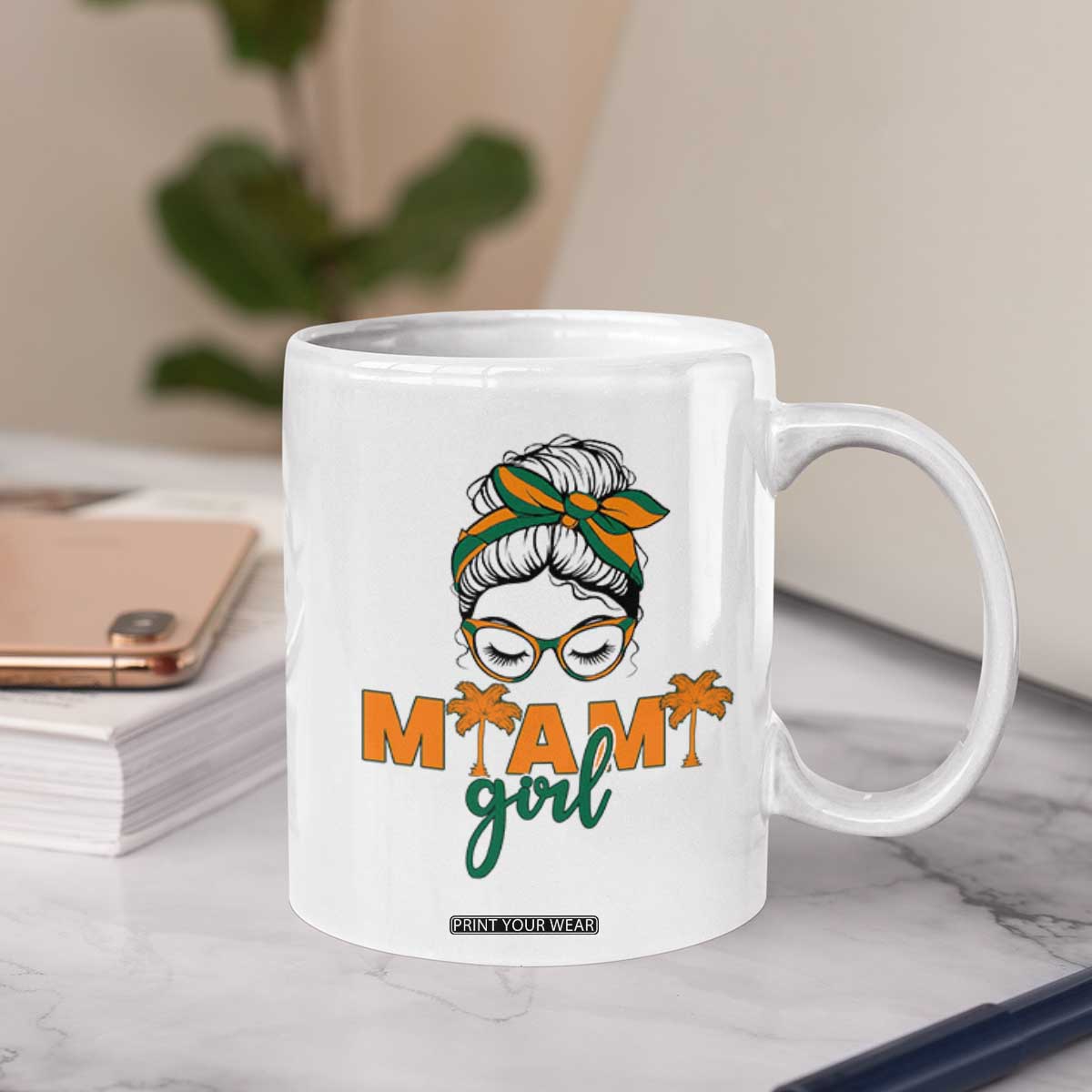 Miami Girl Messy Bun Bandana Coffee Mug South Florida Pride Palm Trees TS02 Print Your Wear