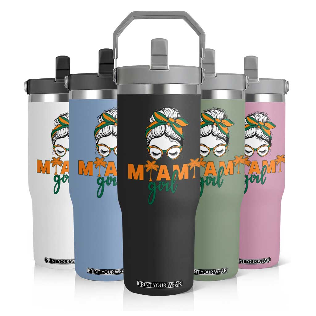 Miami Girl Messy Bun Bandana Flip Straw Tumbler South Florida Pride Palm Trees TS02 Print Your Wear