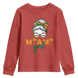 Miami Girl Messy Bun Bandana Youth Sweatshirt South Florida Pride Palm Trees TS02 Red Print Your Wear