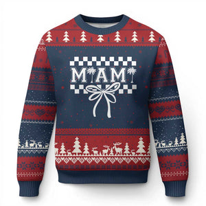 Preppy Miami Bow Aesthetic Ugly Christmas Sweater Cute Checkered Palm Tree College Girl TS02 Navy Red Print Your Wear