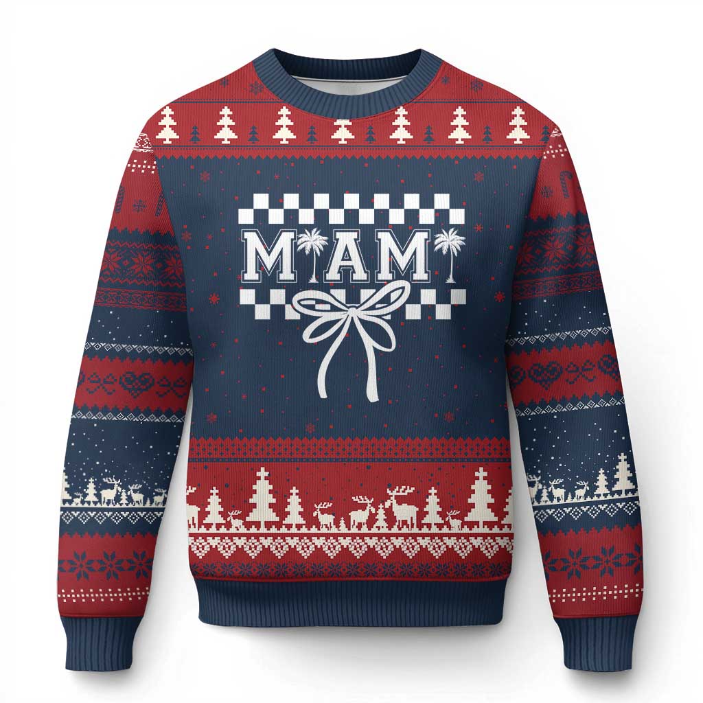 Preppy Miami Bow Aesthetic Ugly Christmas Sweater Cute Checkered Palm Tree College Girl TS02 Navy Red Print Your Wear