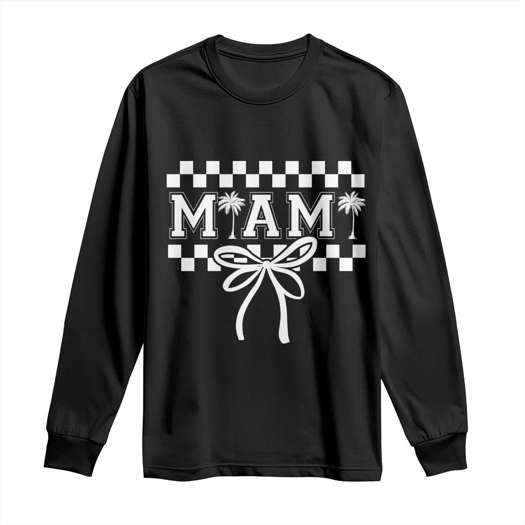 Preppy Miami Bow Aesthetic Long Sleeve Shirt Cute Checkered Palm Tree College Girl TS02 Black Print Your Wear